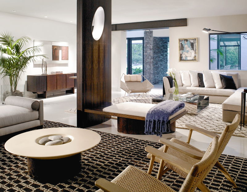 Michael Wolk - Snapper Creek Residence. Living room with a tropical influence.