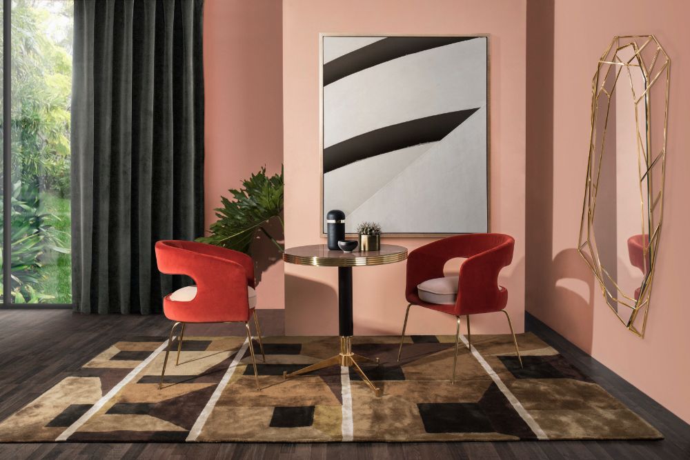modern contemporary dining room with West Rug, and round table