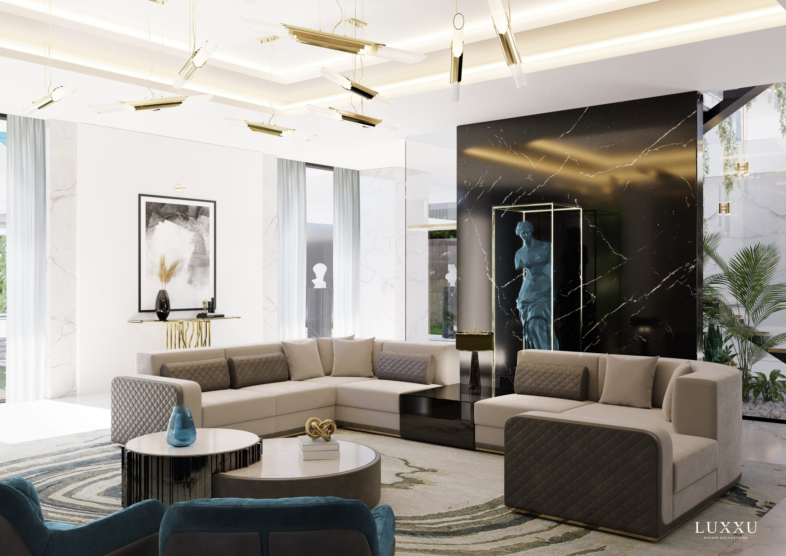 Modern contemporary living room with Agatha rug