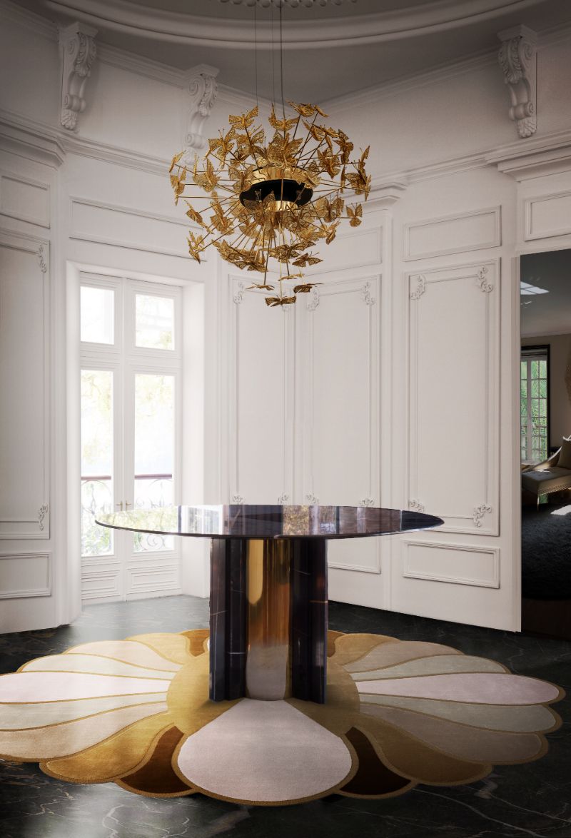 Modern classic entryway with Mermaid irregular rug
