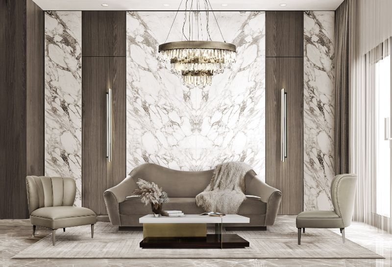 Modern classic living room with neutral tones and the White Garden rug