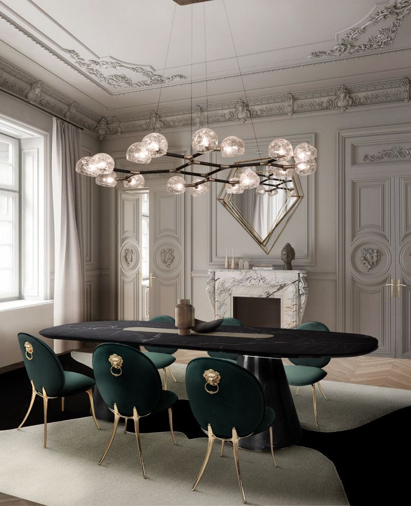 Classic french vintage dining room with VASE RUG and HERA suspension lights