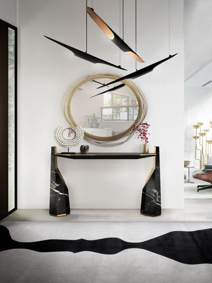 Modern classsic entrywau with VASE RUG in black and white for a luxurious interior Interior Design Rugs Inspired By Art