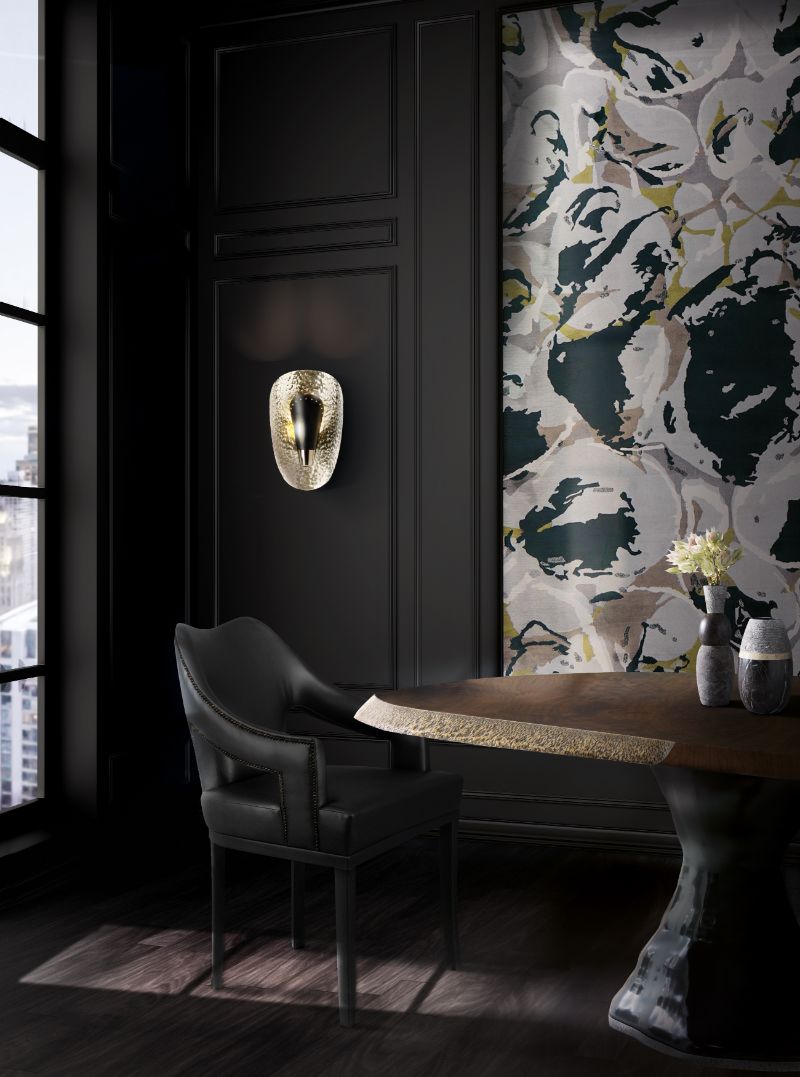 Modern contemporary dining room with blue wall rug decorating the room. the Madeira Rug is a stunning rug.