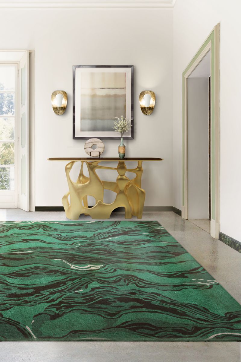Colorful hallway with a cheerful green rug. Modern Design Ideas: Green Rugs For a Trendy Interior
