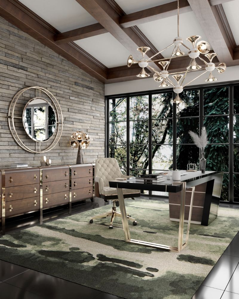 Modern home office with green rug. Modern Design Ideas: Green Rugs For a Trendy Interior