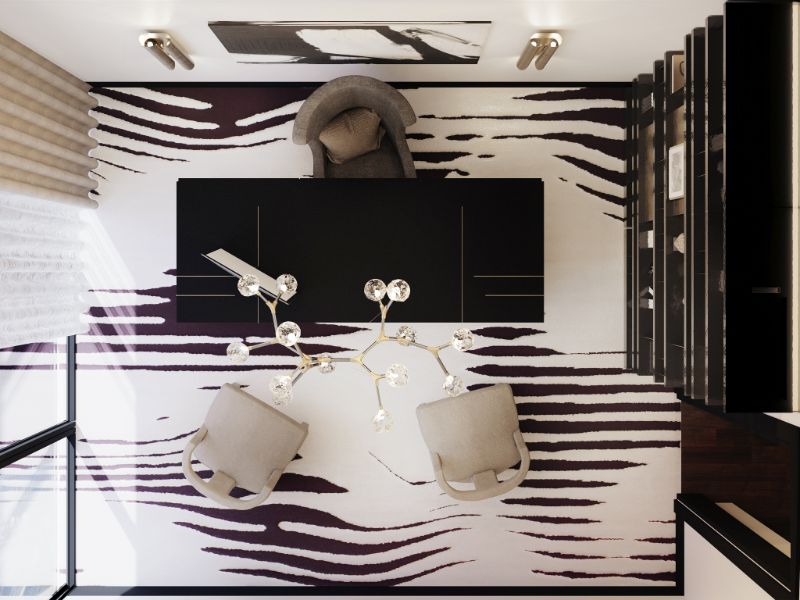 modern home office with huge area rug that covers all the floor. Modern Home Decor with A Unique Contemporary Rug