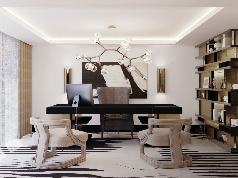 Modern contemporary home office in penthouse from New York. Modern Home Decor with A Unique Contemporary Rug