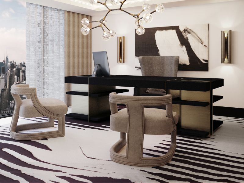 modern contemporary home office with striped area rug. Modern Home Decor with A Unique Contemporary Rug