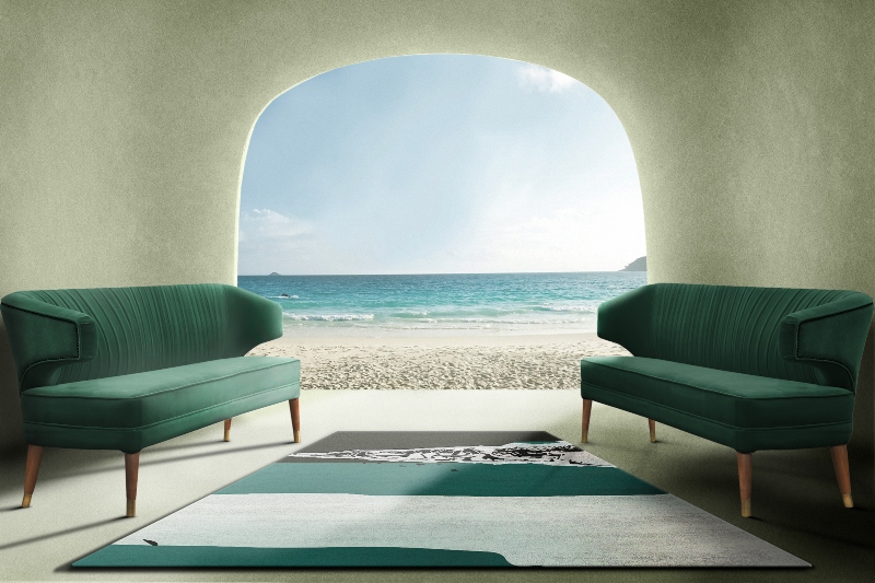 modern green rug that matche the green sofas, perfect for a outdoor decor. Rug Trends To Look Out For In 2022