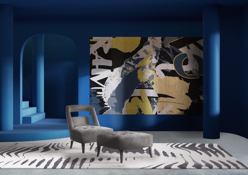 urban wall decor with the graffitti rug with a colorful pattern in hallway