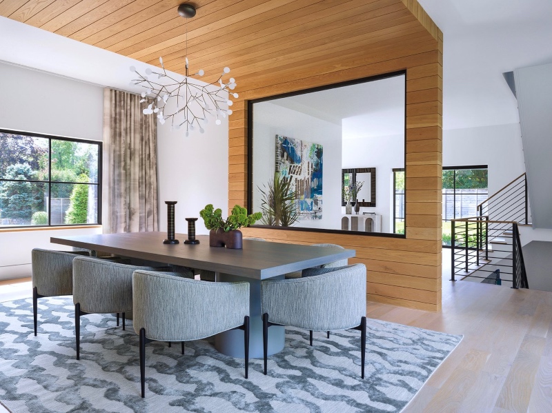 Neutral living room with rug design inspiration.