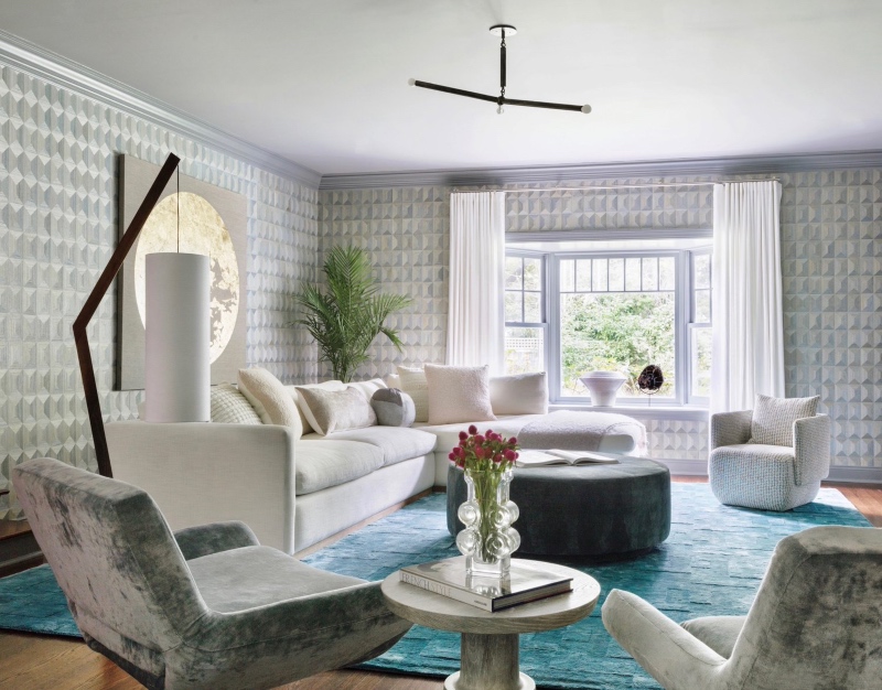 Residencial project with blue rug design inspiration.