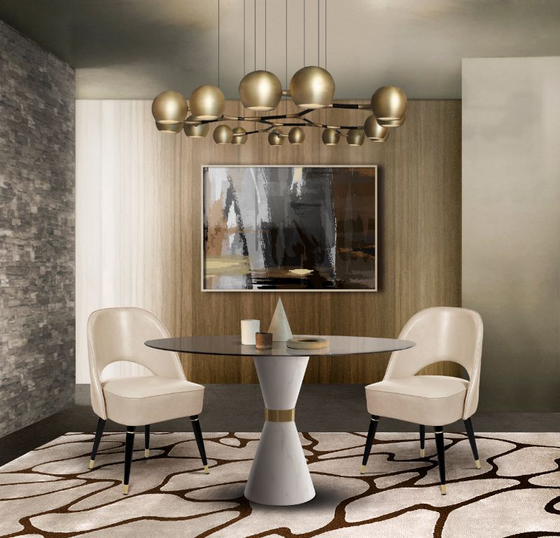 warm dining room with earthy tones with area rug. Luxurious Dining Room Ideas With Rugs