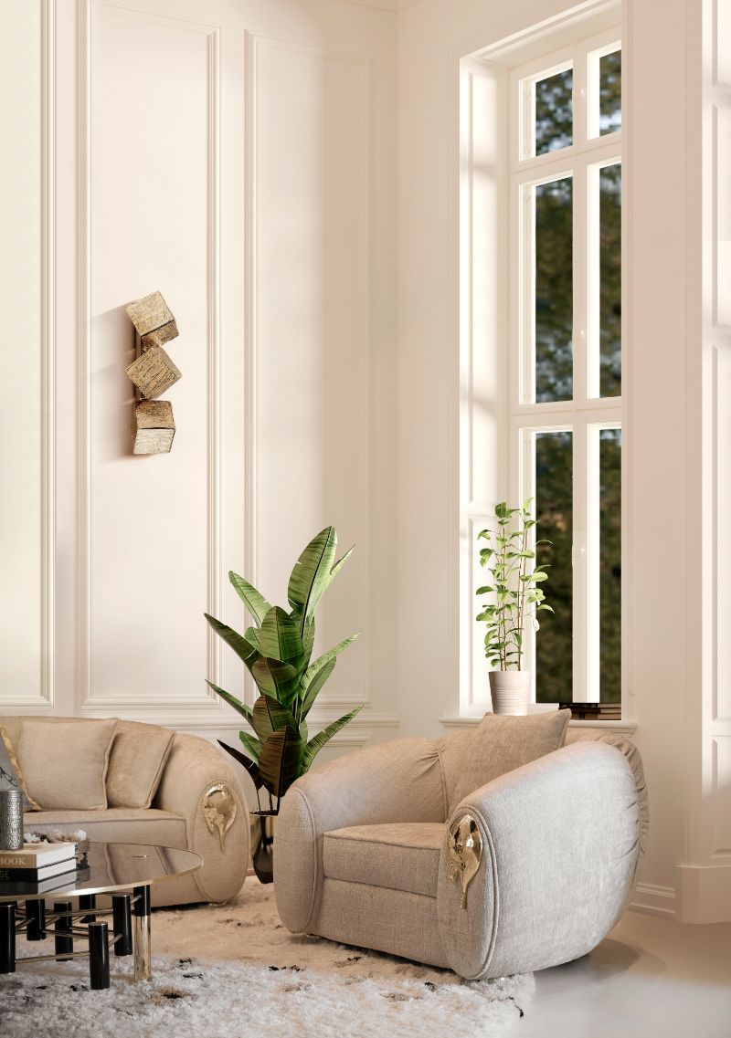 luxurious reading corner with fluffy round rug in white