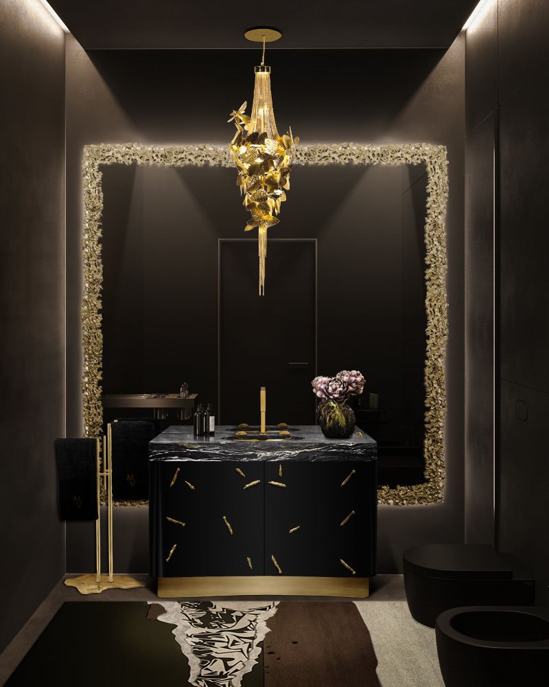 milan salone del mobile 2022: Modern bathroom design with modern rug in black