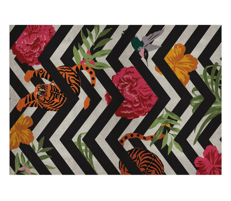 modern rug with pop of color and flower pattern. luxurious rugs