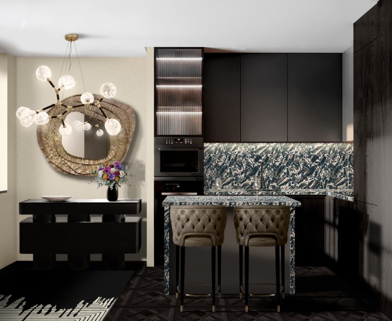 Silk Rugs: modern kitchen decor and hallway with black and white rug