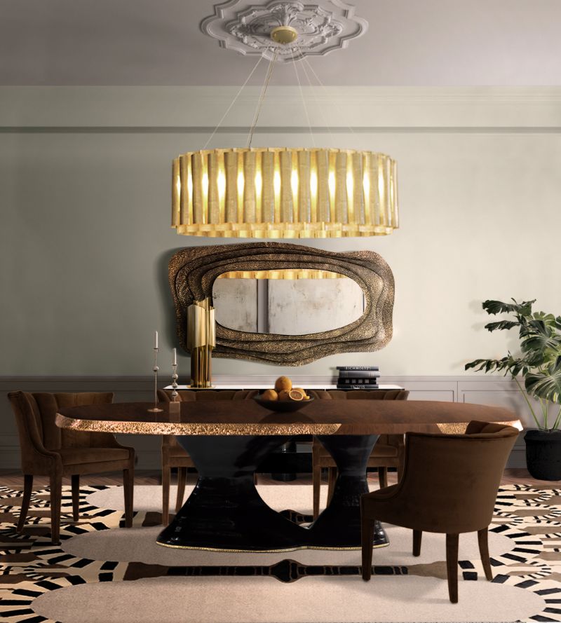 Decorating Your Interior With Neutral Rugs: 8 Inspirational Ideas for the dining room with a neutral rug and suspension lights, dining chair and dining table