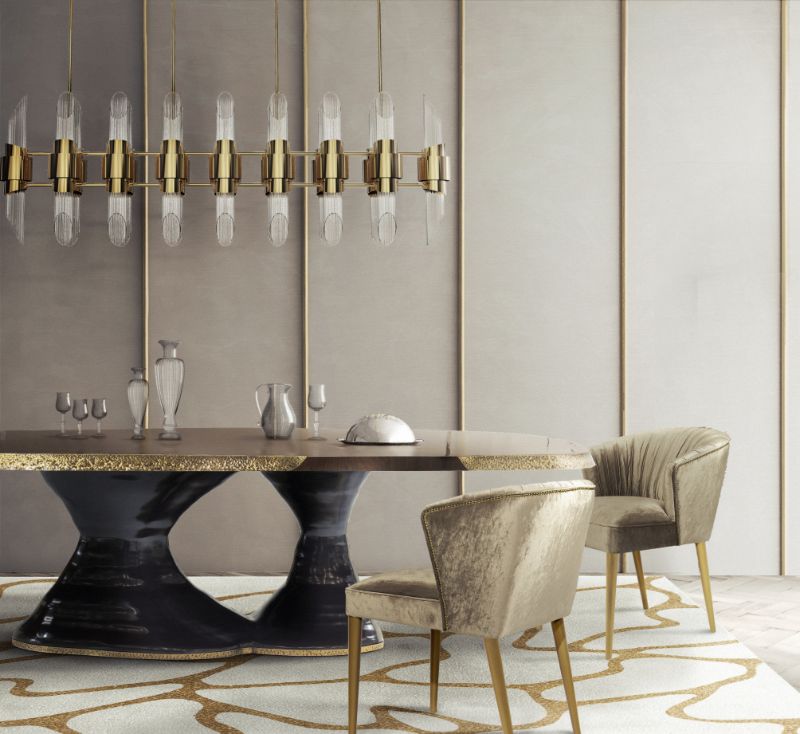 dining room rug ideas with golden hues and light beige.