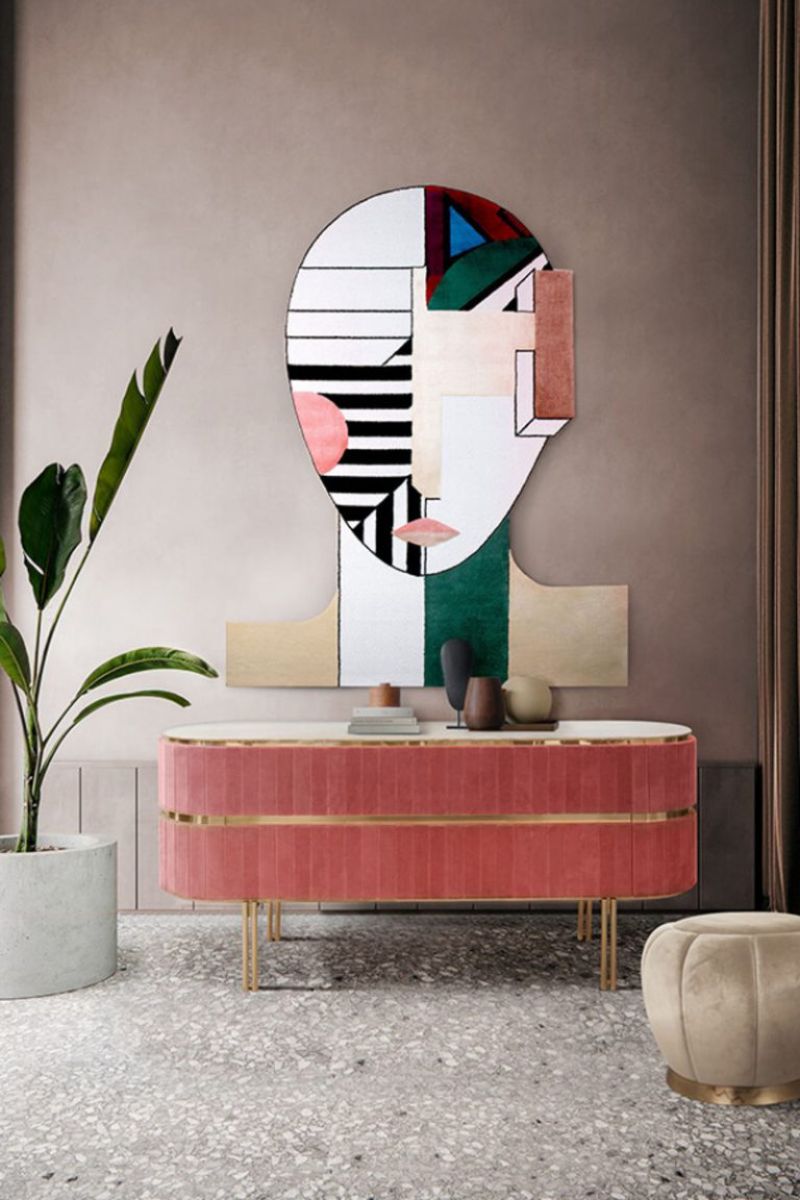 rug ideas for hallway with geometric rug that can be hung on the wall.