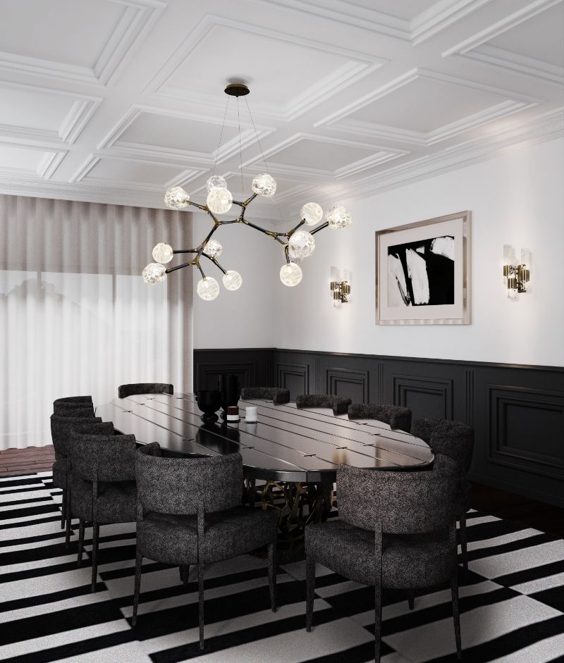 dining room rug ideas in black and white with contemporary dining chairs and black oval table