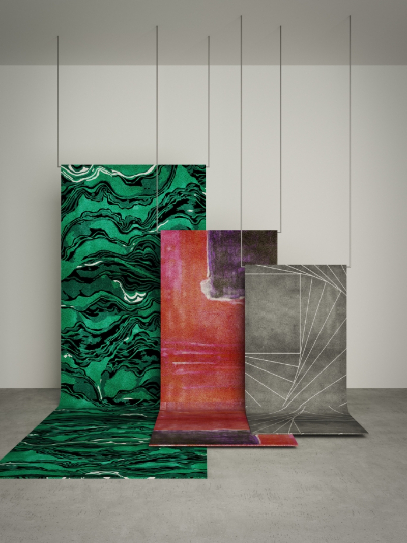 green red and grey rugs