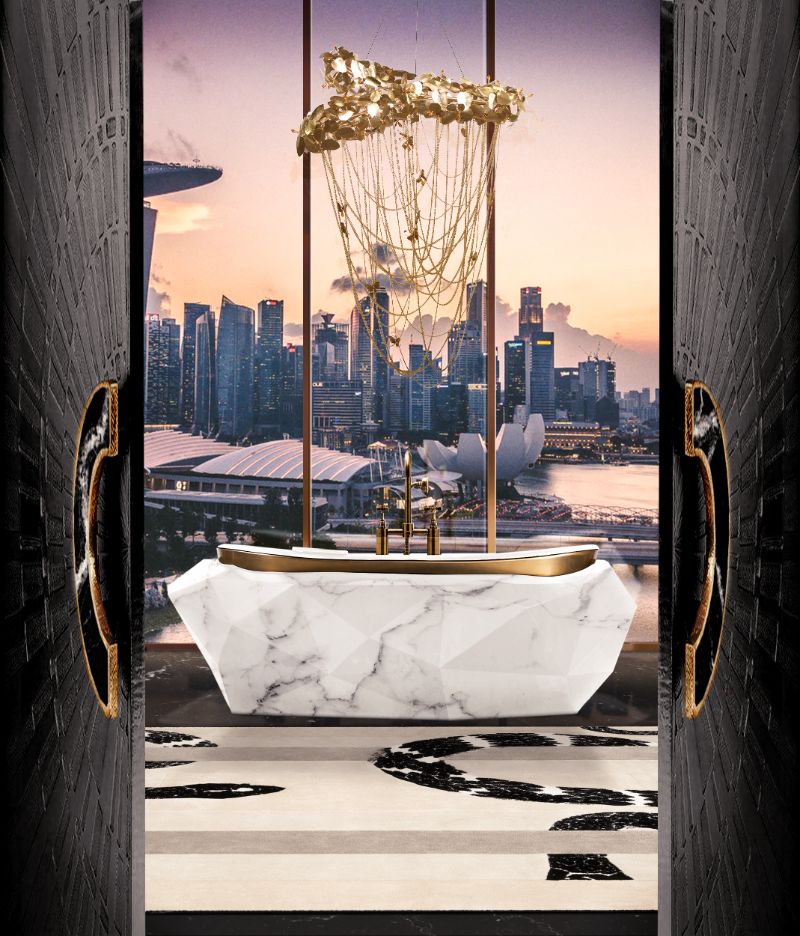 luxurious rugs for bathroom decor with beige area rug with snake design and marbled bathtub