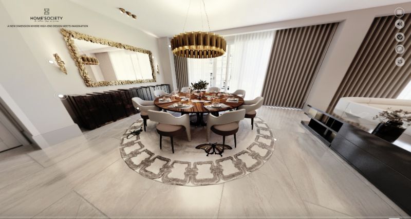 Home'Society Virtual Showroom - Featuring The Most Luxury Rugs. Contemproary dining room with round grey rug