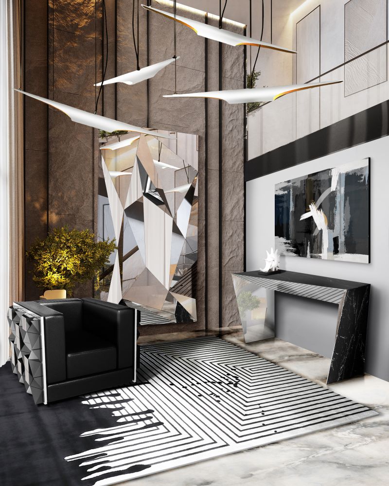 living room rug inspiration with black and white rug for modern living room