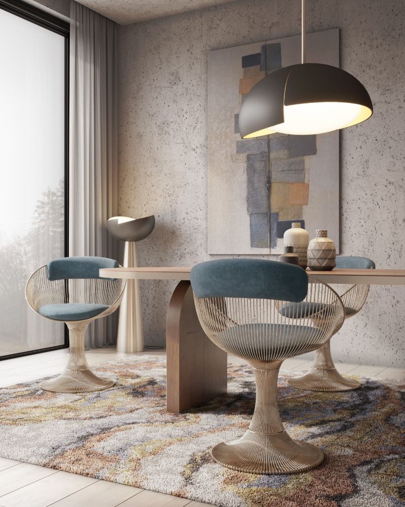 dining room rug with colorful rug and abstract pattern within midcentury design