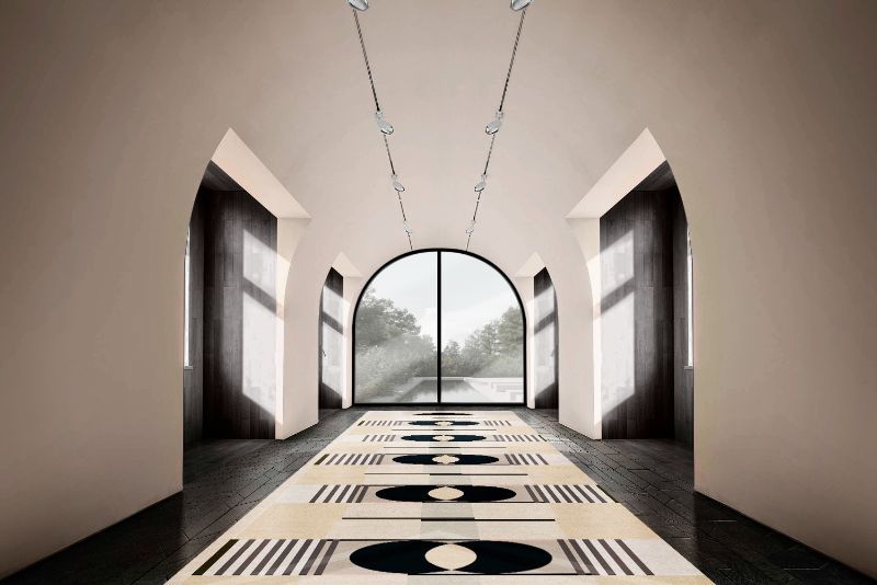 hallway decorating ideas with runner rug with a geometric design
