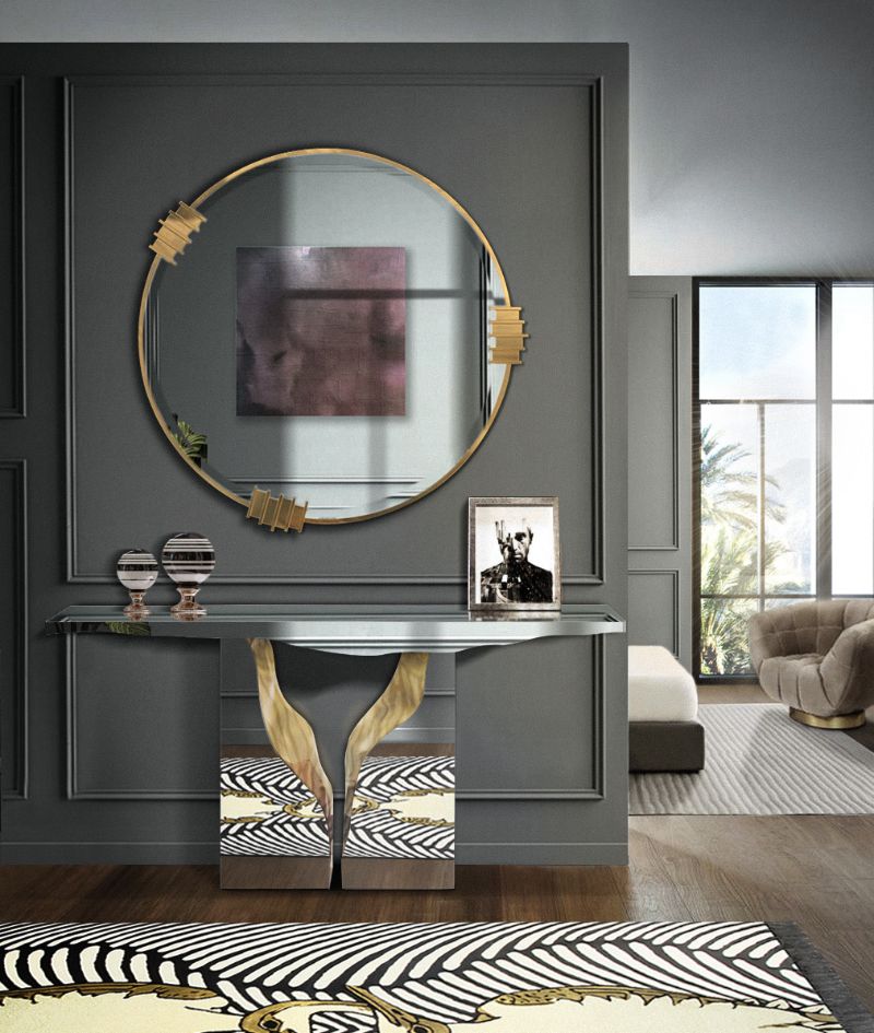 Runner Rugs For Hallways With An Elegant Flair. modern contemporary hallway decor with opulent console and black and white rug with a couple of birds hugging
