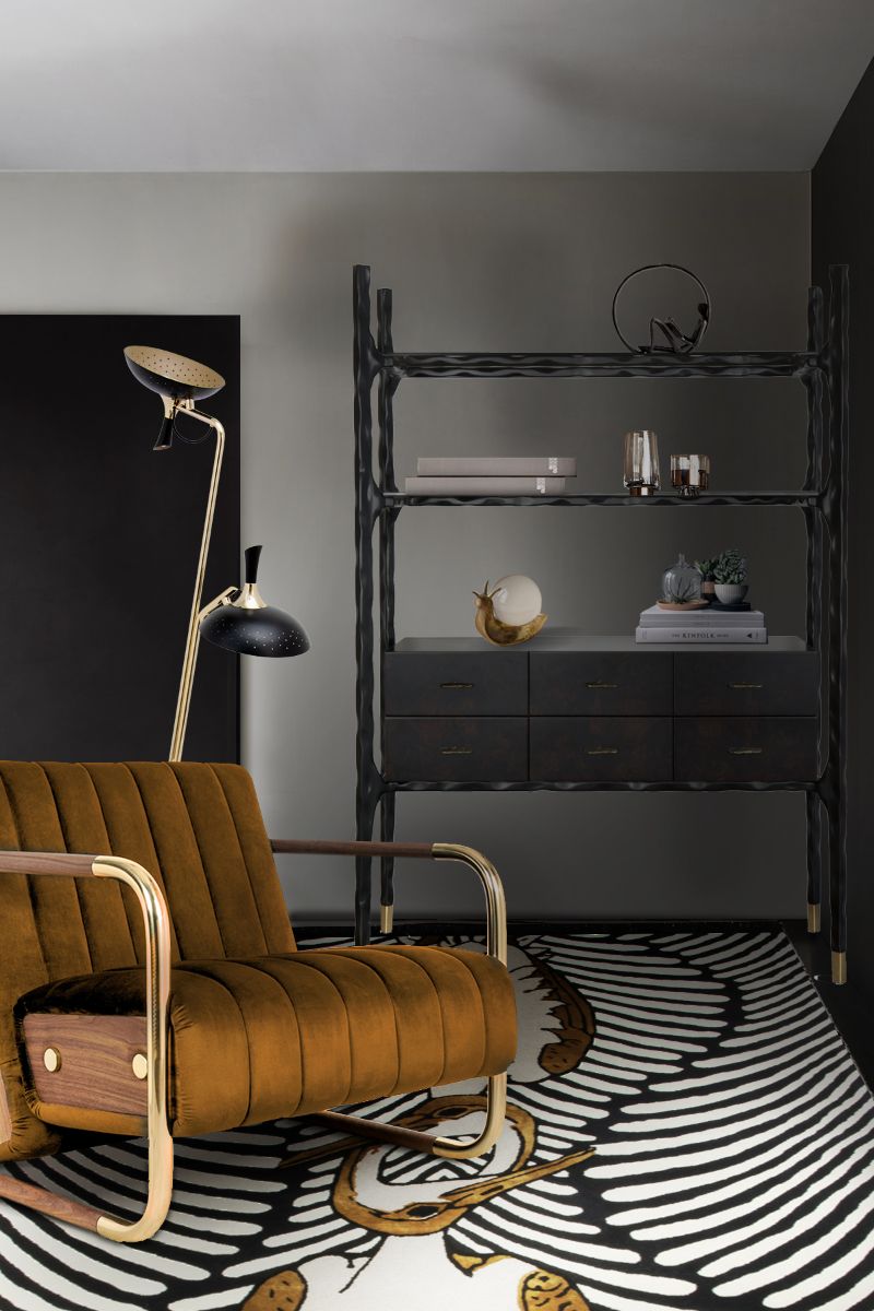 The COUPLE RUG with black, white, and light brown hues takes this interior décor to the next level. Modern area rugs like this one, add a personalized touch to a reading corner.