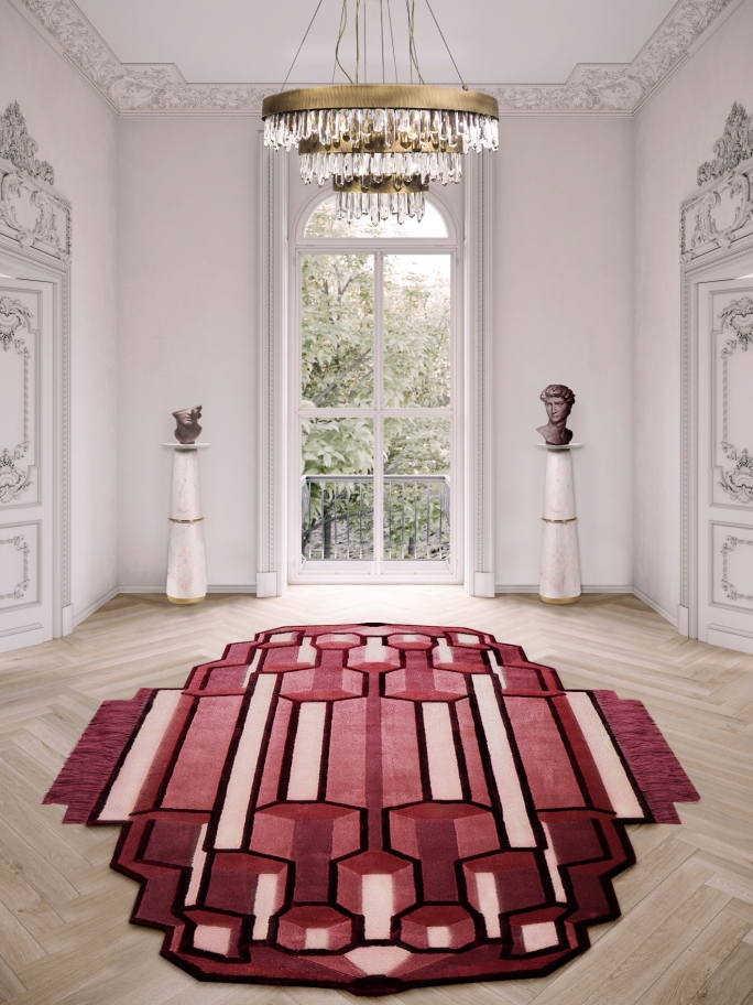 Majestic hallway design with Lucy rug in tones of viva magenta - Design and Custom Rug Ideas For A Unique Interior